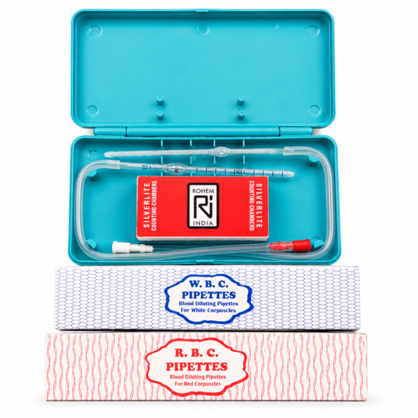 Haemocytometer Box with Rohem Chamber | Top Tech RBC & WBC Pipettes | Blood Cell Counting Kit